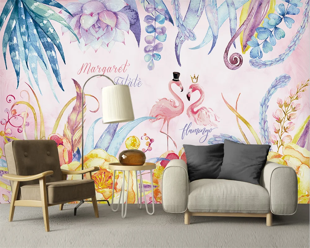 

beibehang Custom Modern New Bedroom Living Room Pink Flamingo Kids Room Background Wallpaper papel de parede papier peint