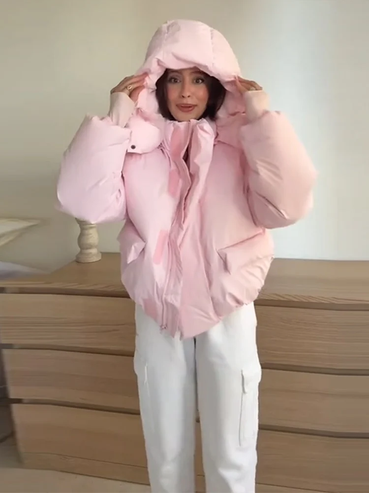 Women High Street Cotton Quilted Coats Warm Stand Zipper Loose Oversize Long Sleeve Short Jackets Autumn Winter Fashion Outwear