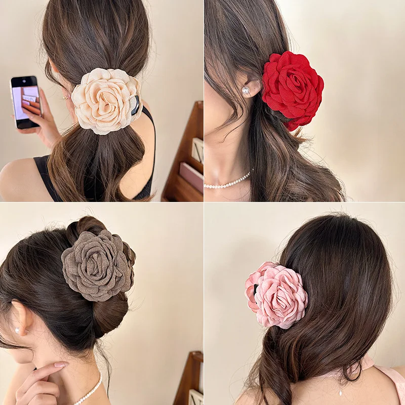 1/2/6 Uds. Pinza para el pelo estereoscópica de flor rosa Fpr para mujer elegante parte posterior de la cabeza Clip de tiburón accesorios para el cabello de moda para niña