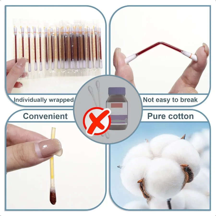 Iodine Cotton Swabs Individually Wrapped Medical Iodophor Swabsticks Bulk Povidone Wound Iodine Qtips Cotton Buds First Aid Ki