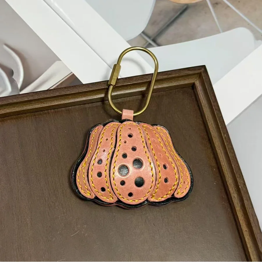 ของแท้หนัง Handmade จุดสีส้มฟักทองกระเป๋า Charm จี้กระเป๋าถือ Crossbody กระเป๋าจี้สาวของขวัญวันเกิด