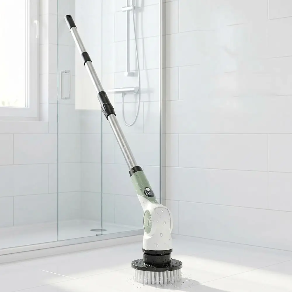 Handheld Telescopic Wireless Cleaning Brush Rechargeable Replaceable Head Electric Spin Scrubber with Long Handle Adjustable