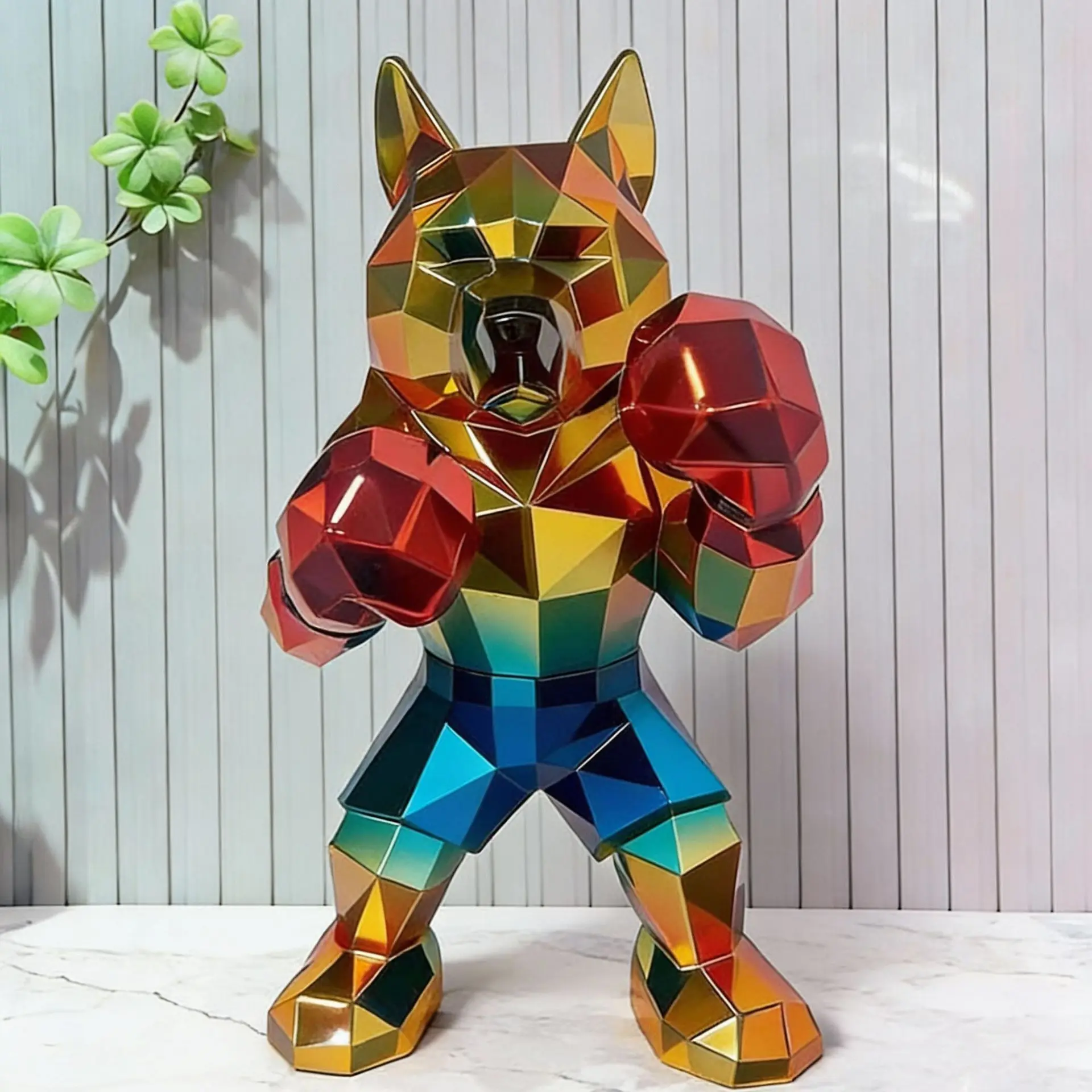 pp-Creative Boxing Wolf King Sculpture Living Room Desktop Wine Rack Decor Animal Figurine Resin Crafts Modern Home Decor Statue