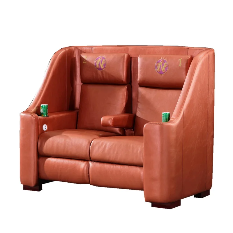 Large cinema couple seats usb charging soft bag armchair Italian minimalist double leather lover sofa chair