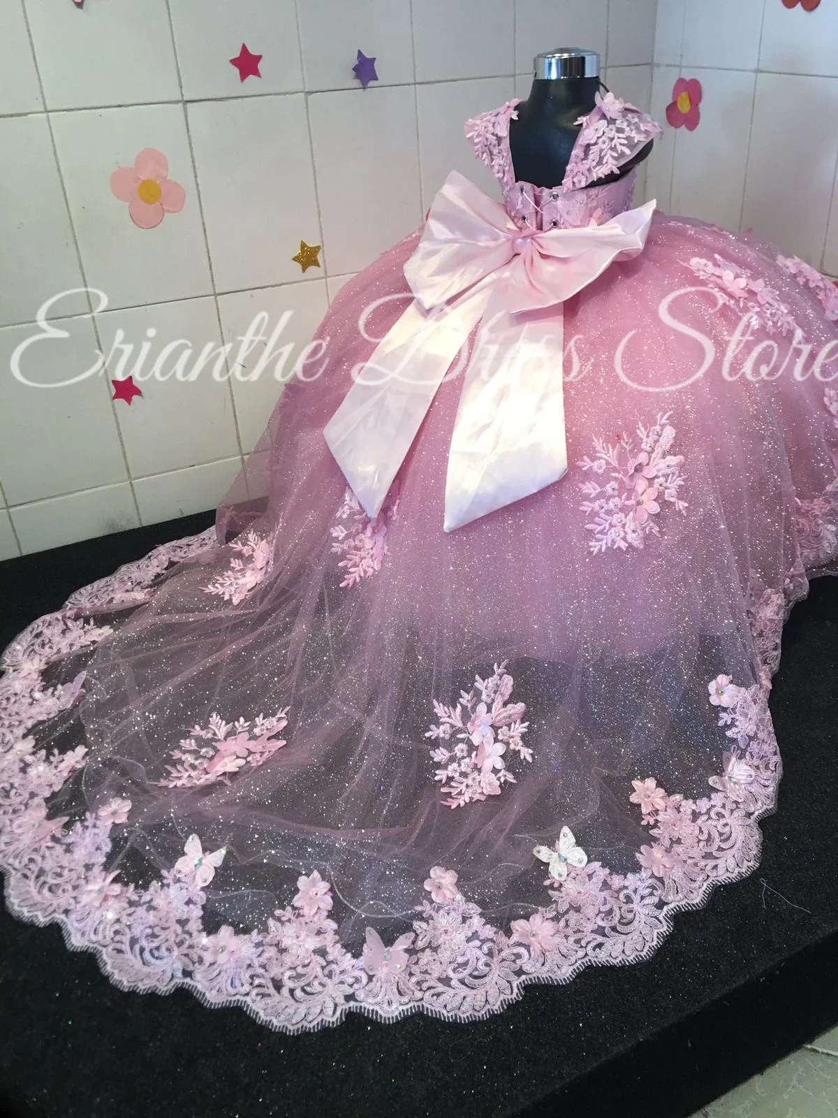 Robe de demoiselle d'honneur verte pour mariage, en Tulle, bouffante, en dentelle, avec nœud appliqué, pour fête d'anniversaire pour enfants, robes de bal de première Communion personnalisées