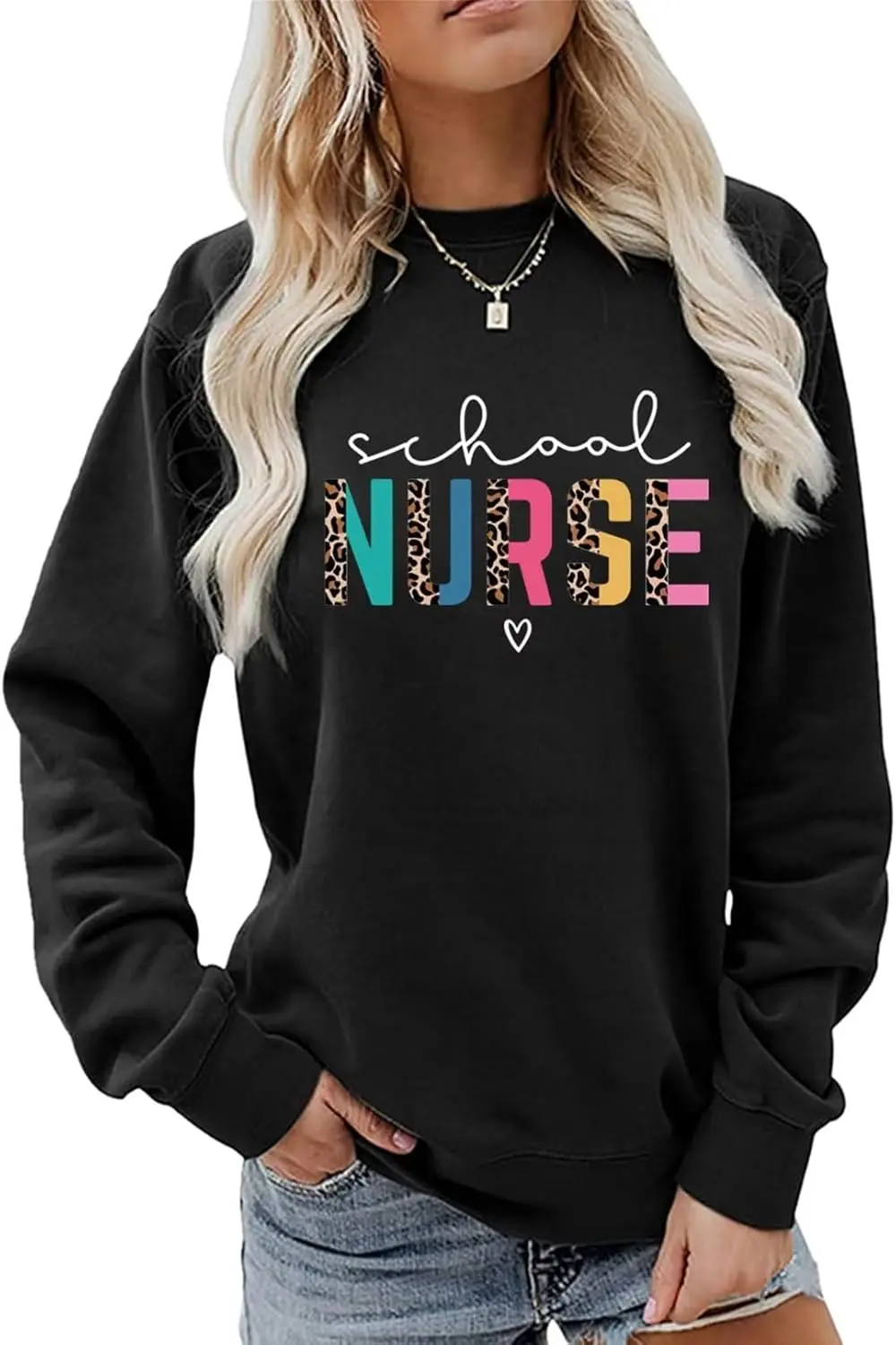 

School Nurse Sweatshirt Women Cute Leopard Nurse Long Sleeve Shirt Nursing School Graduation Pullover Tops