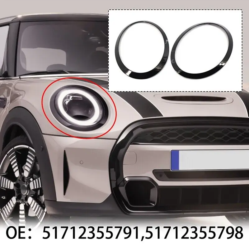 

Gloss Blakc Left Right Front Headlights Frame Headlight Eyebrow Ring Cover Trim For MINI Cooper F55 F56 F57 2014 2015 2016 2017