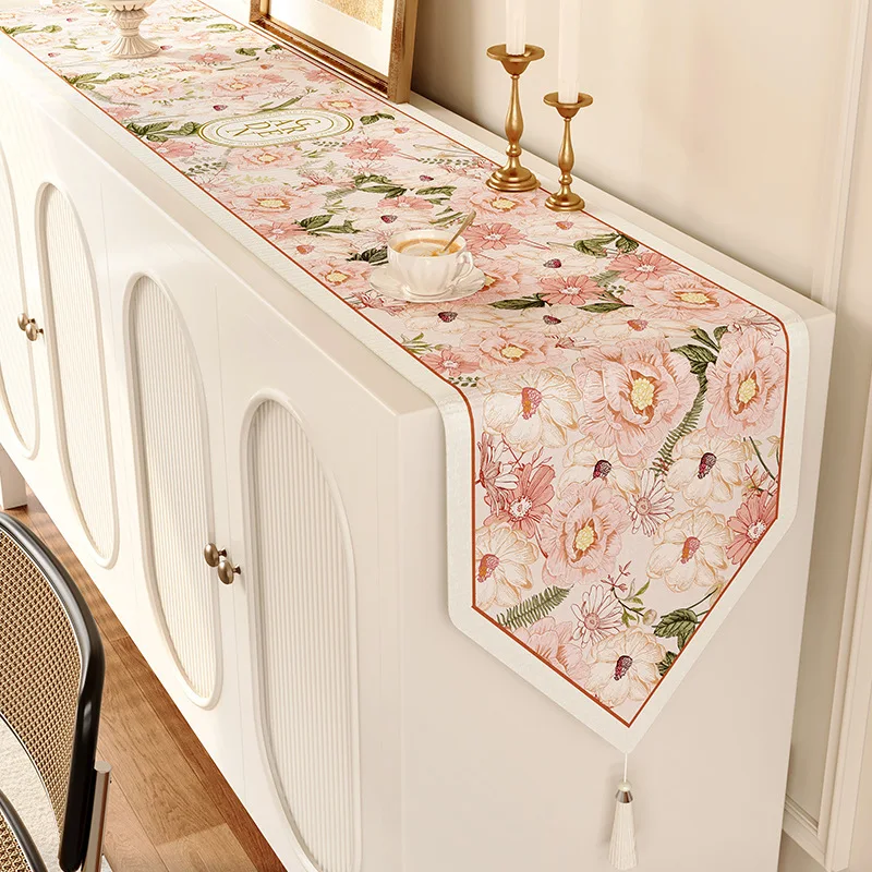 American Pastoral Floral Printed Table Runner High-End Multifunctional Long Tv Cabinet Cloth Soft Table Cover for Wedding Party