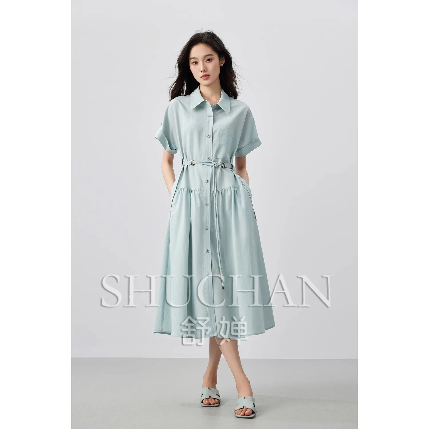 

Shirt Dress Women Good Quality 2025 Summer Design Sense Waist Shirt Dress, Commuting Simple Dresses Women