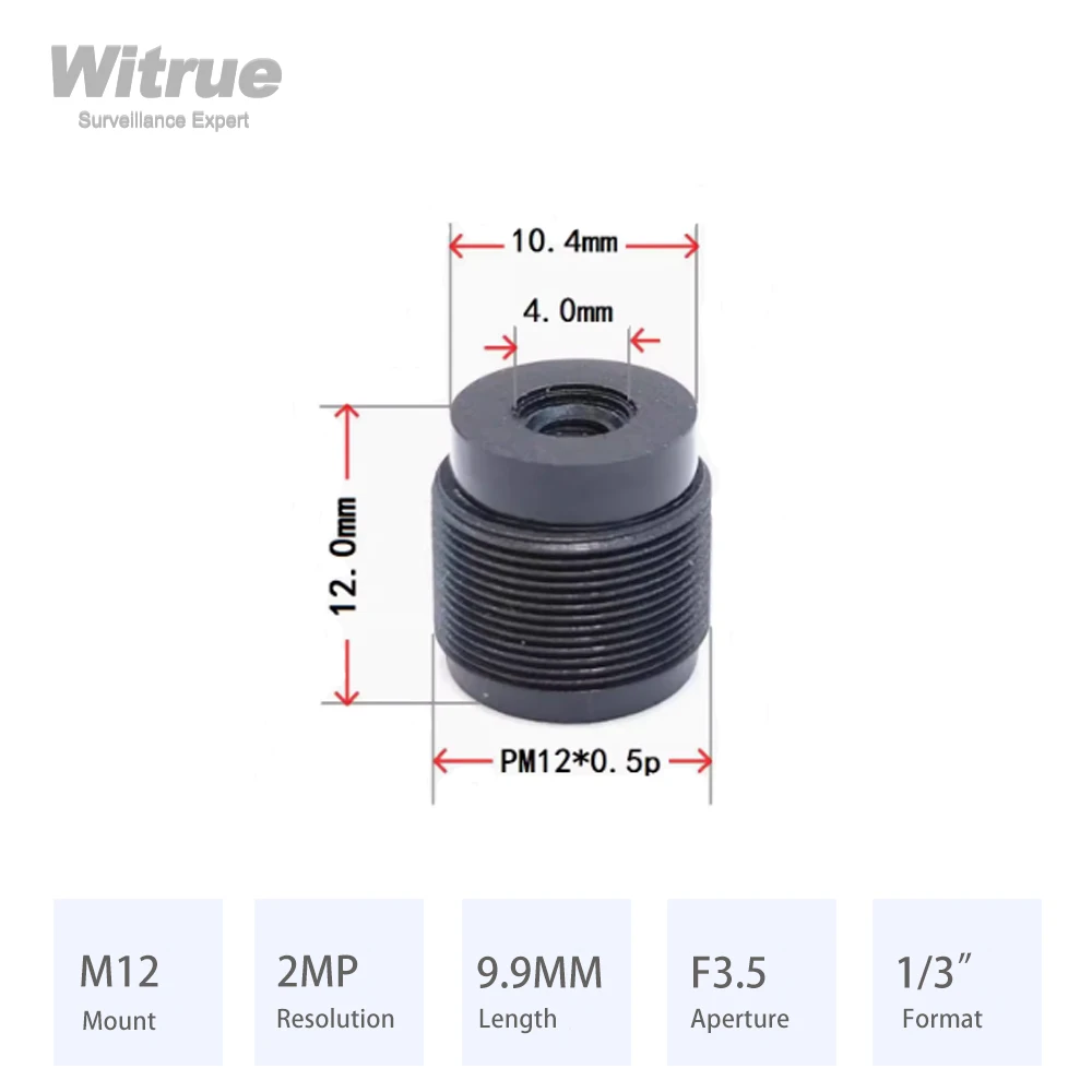 Witrue Pinhole Lens M12 Mount 9.9MM Aperture F3.5 Format 1/3 HD Megapixel for Surveillance Security Mini Cameras