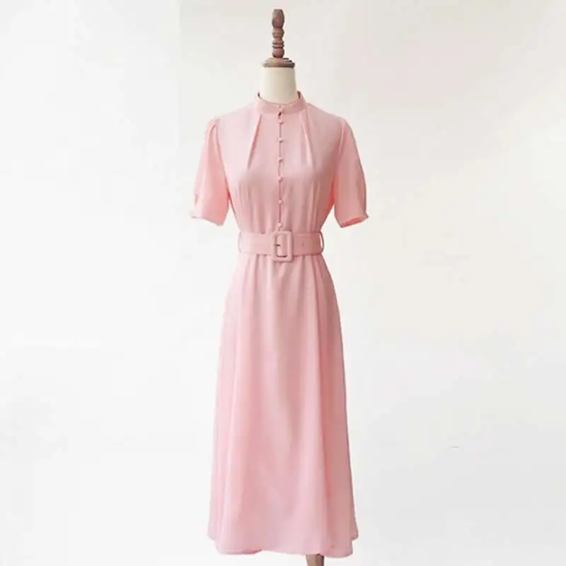 Princess Kate Middleton Pink Solid Dress Elegant OL Office Ladies Dresses 98008