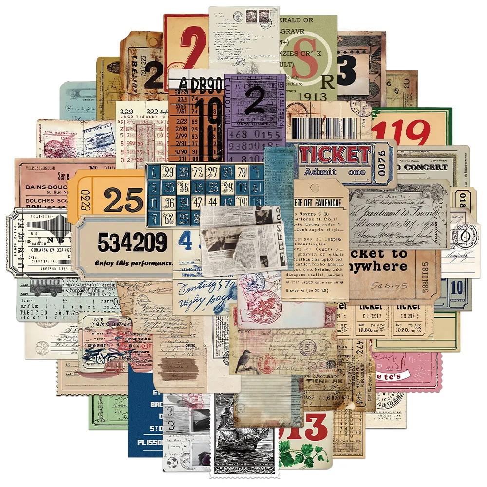 50PCS Creative Retro Design Stickers, Envelope Sealing Stickers, DIY Notebook, Water Cup, Glasses Box, Phone Stickers
