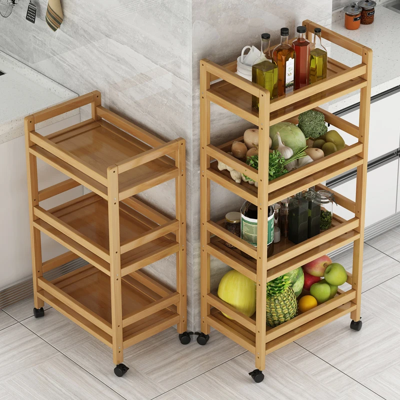 Multi-layer Bamboo Slit Shelves, Microwave Oven Storage Organizer, Modern Simple Cart, Vegetables Trolley Rack, Kitchen Tool