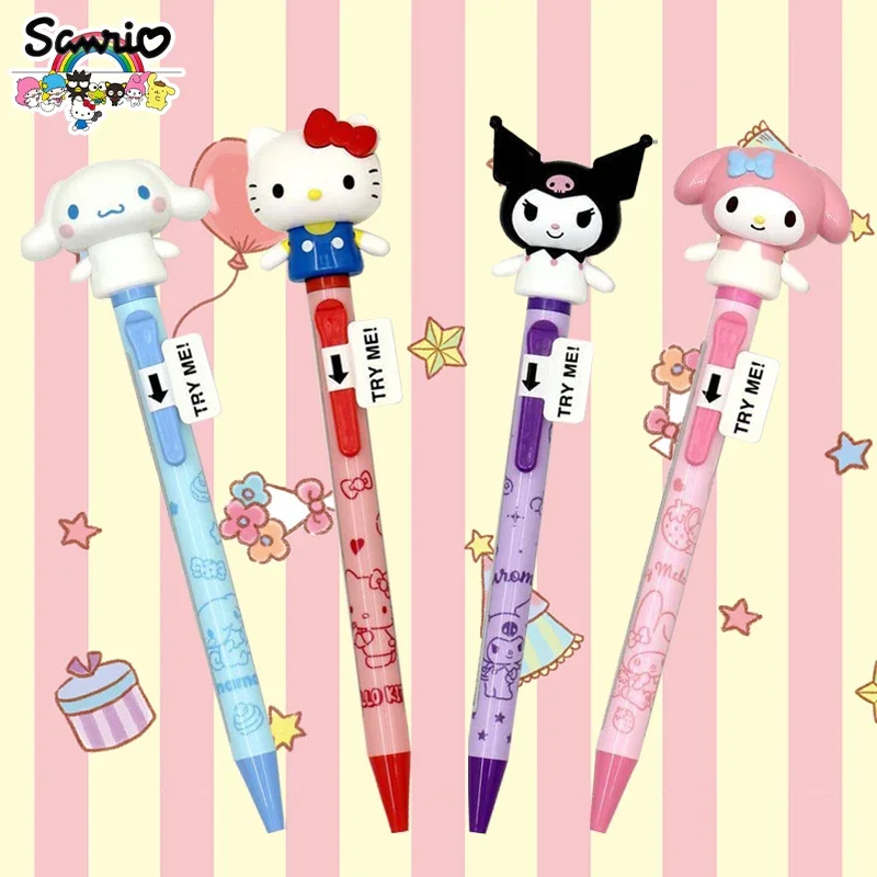 Hello Kitty Kuromi mélodie cannelle 3D grosse tête stylo à bille bras mobiles Kawaii dessin animé écriture papeterie étudiants cadeau