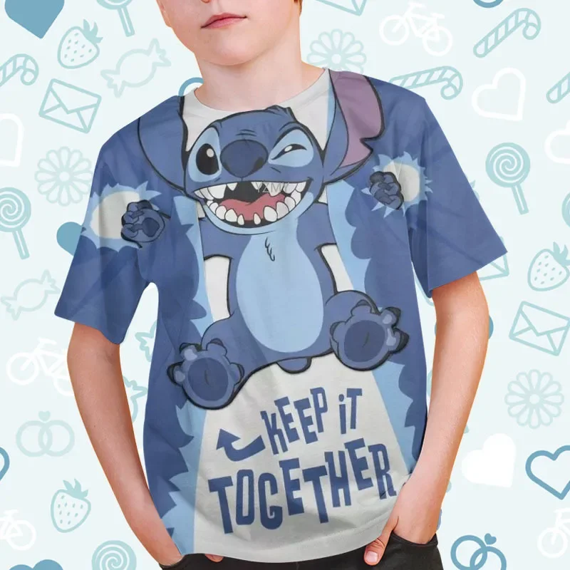 Camisetas 3d de Disney Stitch para niños, camisetas amarillas para niños y adolescentes, ropa, camiseta, camiseta para niños de 3 a 12 años, verano 2024