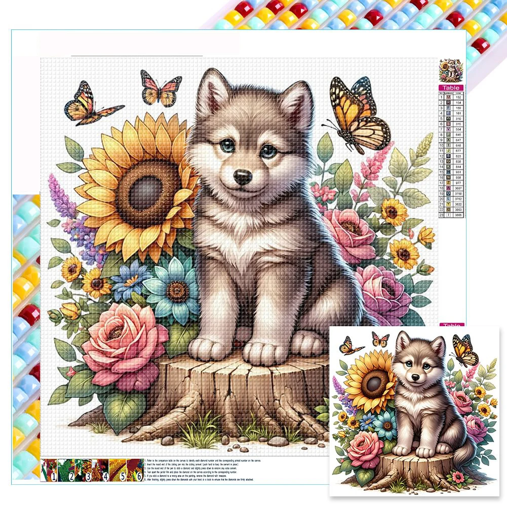 

Husky DIY 5D Diamond Painting New 2024 Flower Dog Full Dimaond Mosaic Cross Stitch Kit Rhinestone Embroidery Home Decor Gift