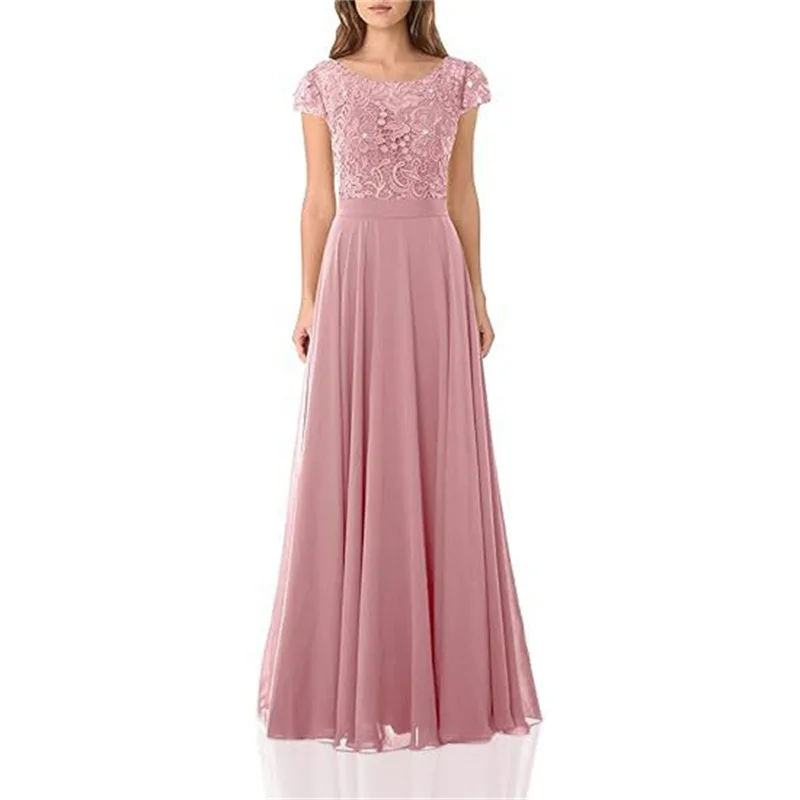 Uma linha de chiffon renda cristais manga curta elegante fora do ombro vestidos de dama de honra festa de casamento noite formal baile de formatura rendas até volta