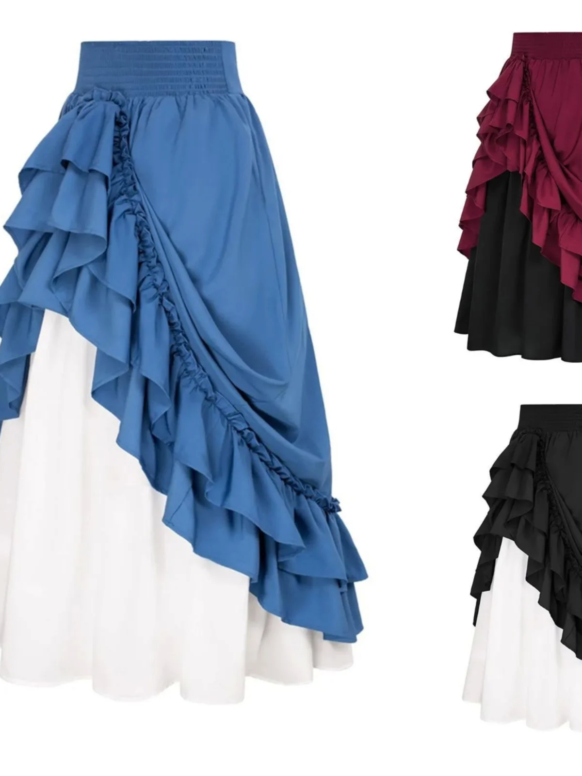 

Ретро-юбка миди для сценических костюмов, однотонная, в средневековом стиле, женская, с оборками по низу, со средней талией, свободного кроя, длинная, А-силуэт