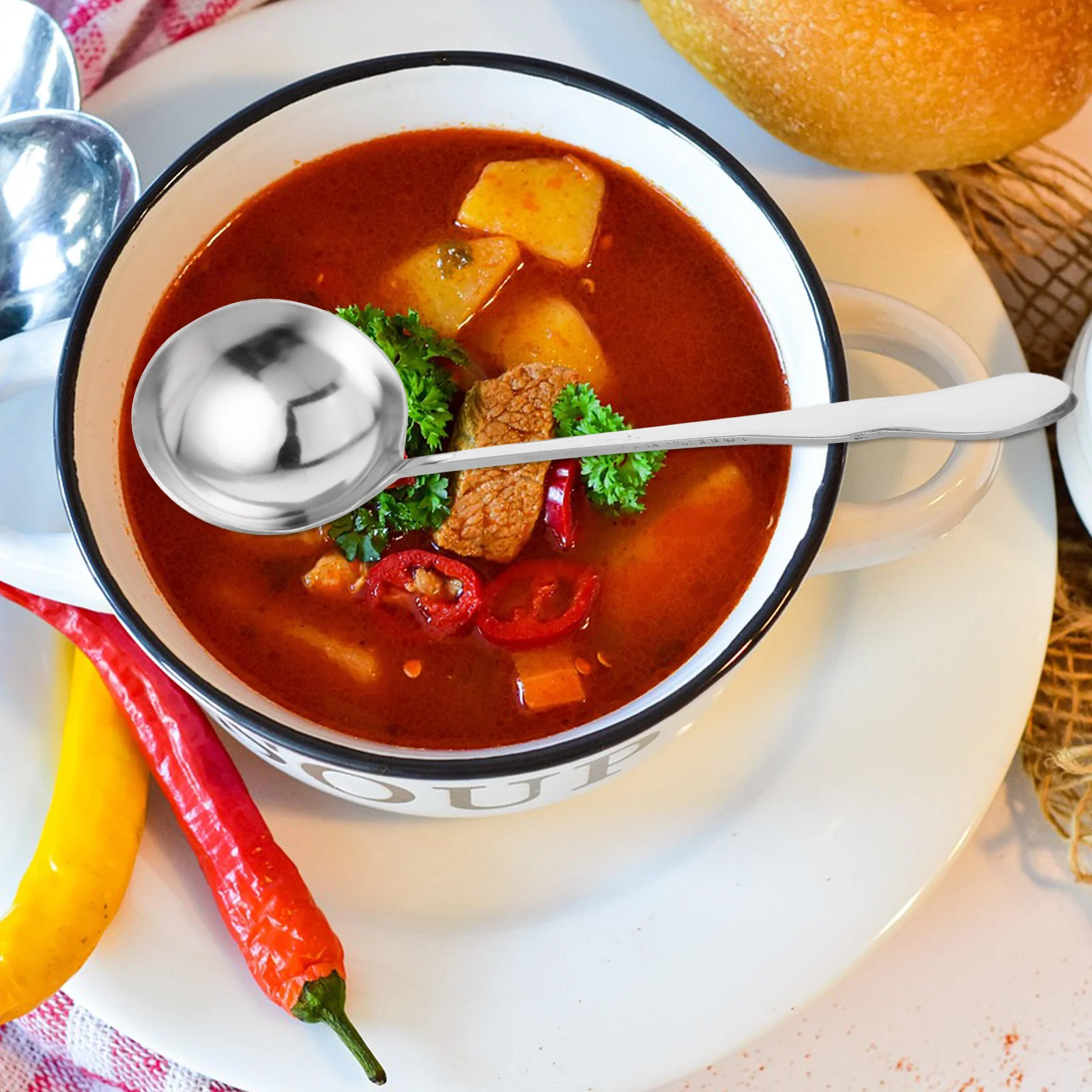 

2Pcs Extended 19Cm Coffee Stirring Spoons - Stainless Steel Dual Tone Serving Spoons for Soup Latte Dessert Cocktail Mixing Home