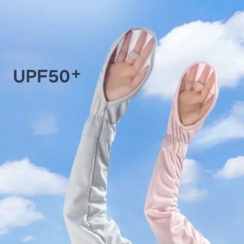 Guantes grandes de seda de hielo de Color sólido para mujer, mangas de protección solar para conducir, protectores de brazos sueltos y transpirables, manga de herradura Uv para exteriores