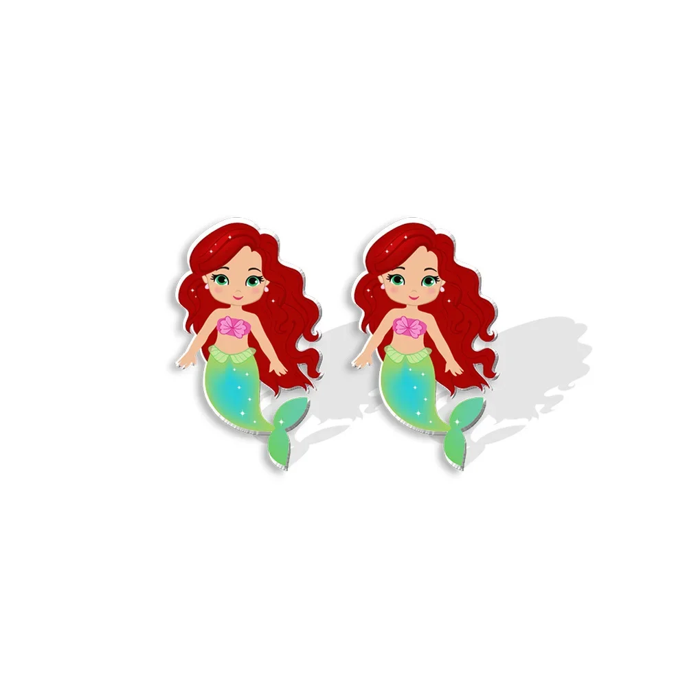 Snow White Disney Mermaid Stud Earring Anime Jewelry Accessorie Jasmine Alice Design Earrings Women Girl Kids Birthday Xmas Gift