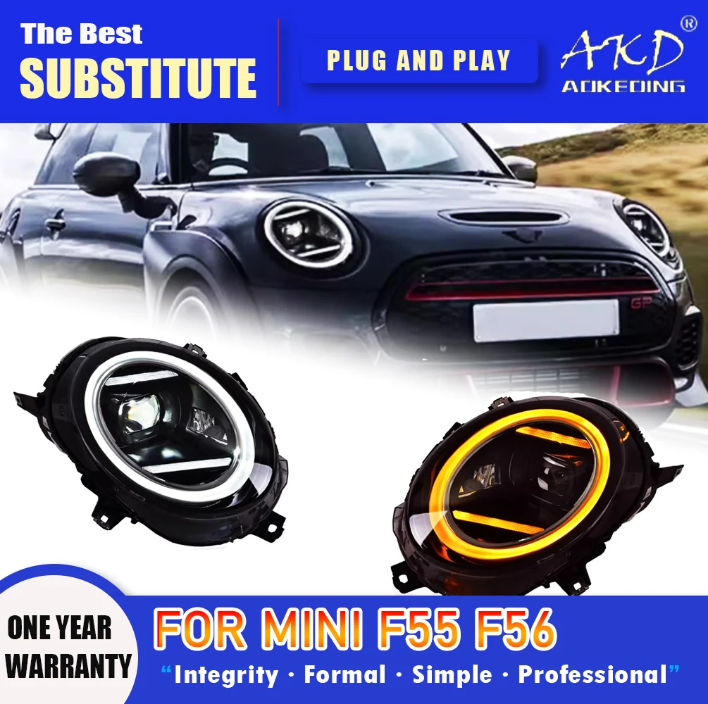 

AKD Head Lamp for MINI F55 F56 LED Headlight 2014-2022 Headlights F56 F54 F57 DRL Turn Signal High Beam Angel Eye Projector Lens