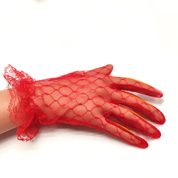 قفازات عتيقة من الدانتيل للنساء ، أنيقة مجوفة ، أسود وأحمر وأبيض ، قفازات زفاف قصيرة ، إكسسوارات حفل زفاف