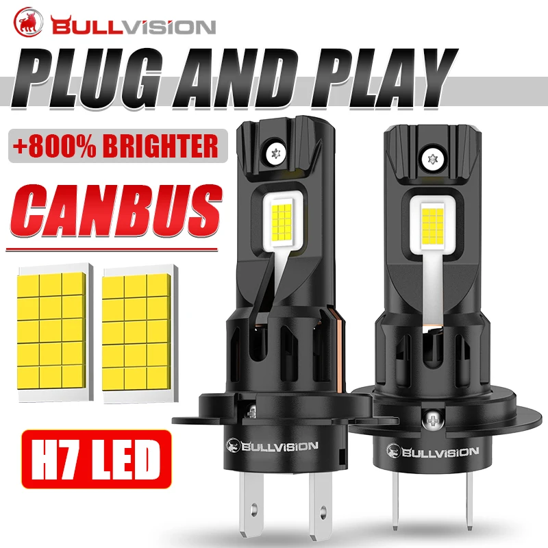

Bullvision 2PCS H7 LED Headlight Bulb 30000LM 30PCS CSP LED Canbus Auto Lamps 6000K LED Lights Bulb For Car 12V Truck Headlight