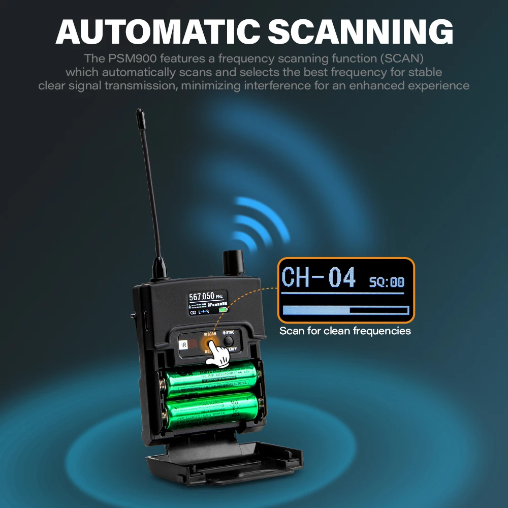 DGNOG PSM900 Sistema de monitor intra-auricular estéreo sem fio Receptor Bodypack, faixa de frequência de 600 MHz, desempenho sem complicações