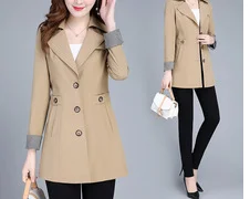 Vielseitiger mittellanger Trenchcoat für Damen mit Reversdetail, einreihige Silhouette, modische Oberbekleidung
