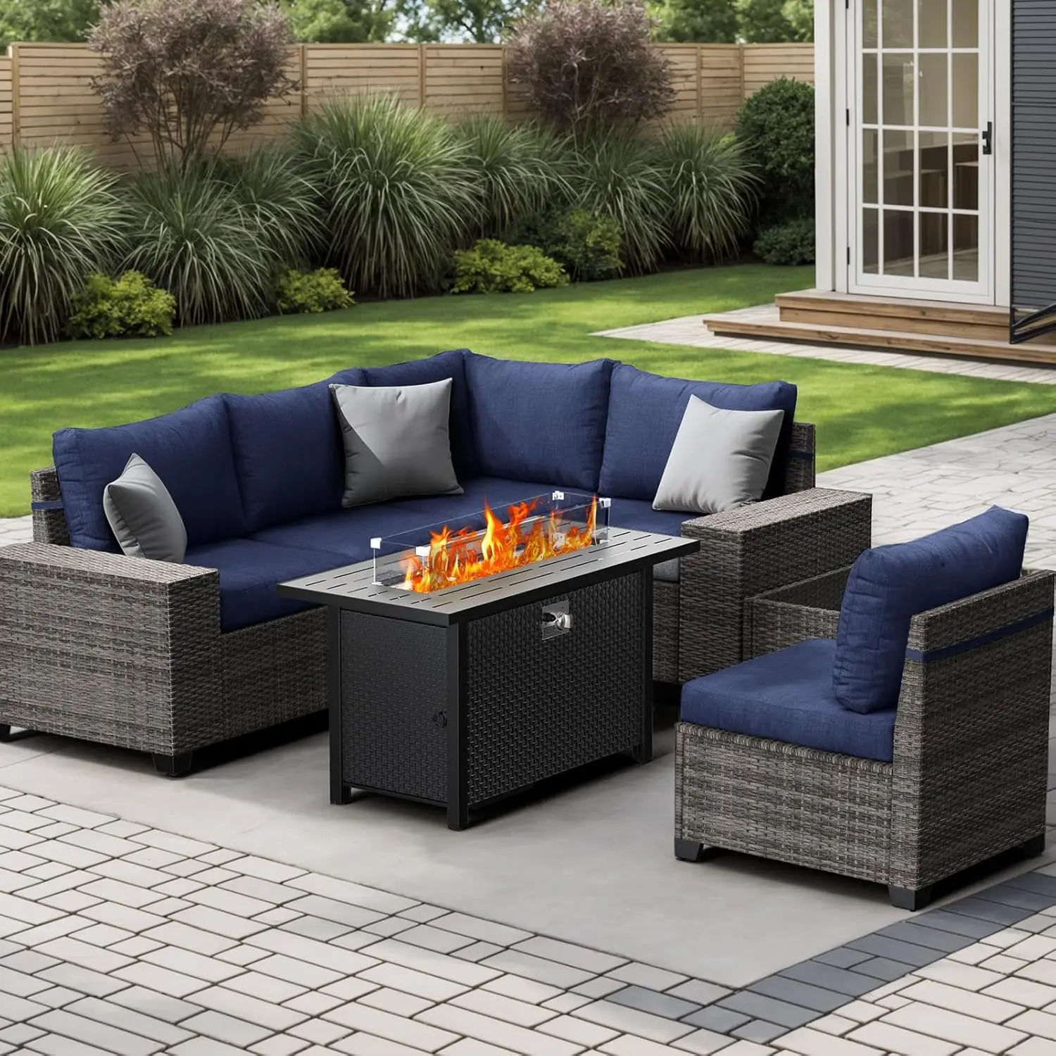 Outdoor Furniture PatioConversation Set with Coffee Table/Propane Fire Pit Table, Lightweight Design, Ideal for Outdoor Parties