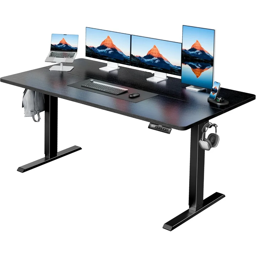 高さ調節可能な電動スタンディングデスク、ヘッドフォンフック、ケーブルマネージャー、スタンドアップシット、4つのメモリ設定、55インチx28インチ
