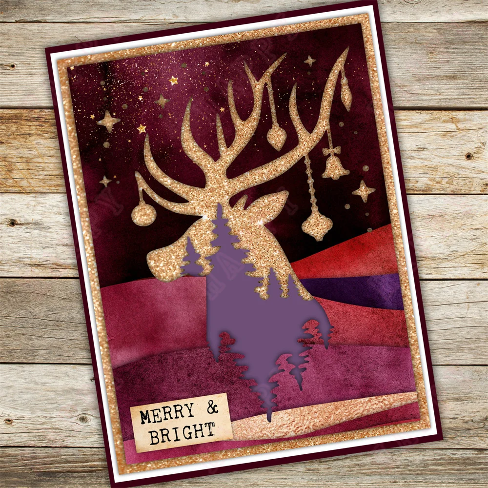 عيد الميلاد مرح ومشرق خط الأشجار والأيل الإطار المعادن قطع يموت Stencil DIY بها بنفسك سجل القصاصات النقش ورقة بطاقة النقش