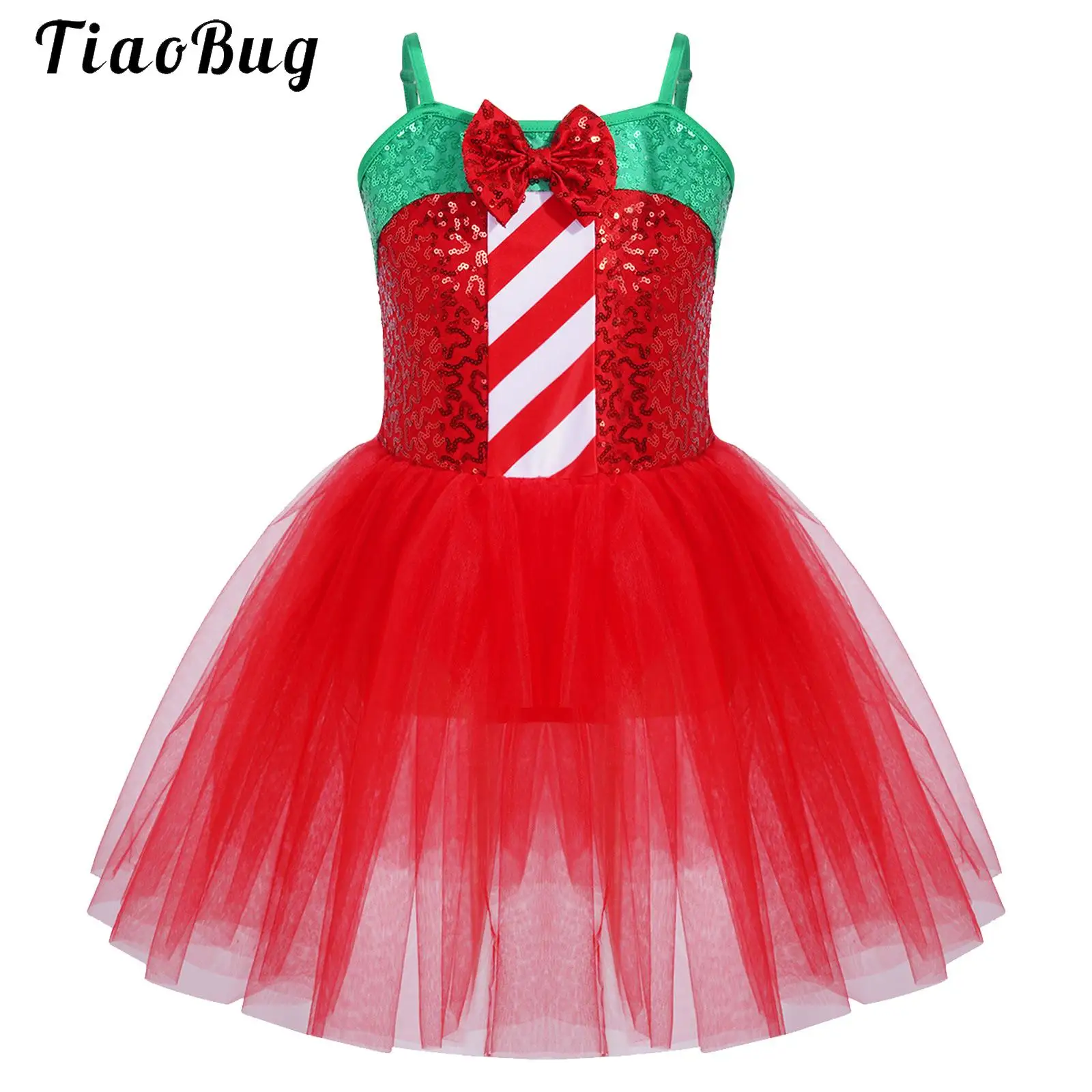 

Candy Cane Christmas Mesh Tulle Tutu Ballet Dance Gymnastics Leotard Skating Dress for Girl New Year Party Performance Dancewear