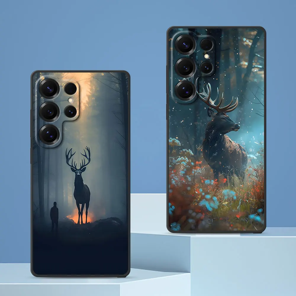 Deer Hunting Animal Case for Samsung Galaxy S24 S22 S23 S25 S20 FE S7 Edge S9 S10 S21 Ultra S8 Plus TPU Black Phone Cover Shell