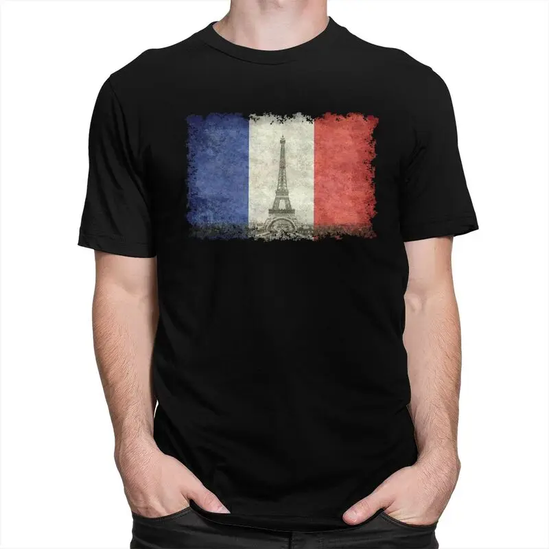 Custom Paris French Flag The Eiffel Tower T Shirt Men Pure Cotton Tshirt Unique Tee Short Sleeved T-shirt Fitted Clothing Gift