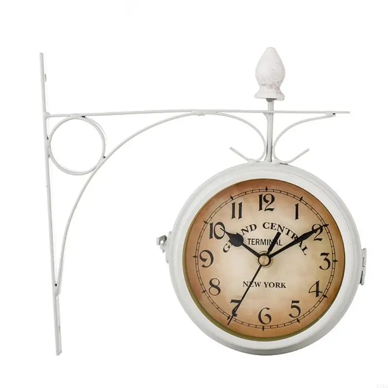   Double Side Metal Wall Clock Quiet,Easy Read Antique Hanging Clocks for Outdoor Indoor,Garden Living Room Home Decors