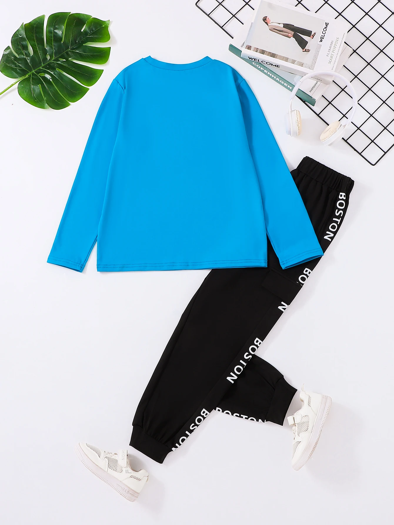 Boys Spring Autumn Long Sleeve Long Pants Two-Piece Set round Neck Top with Pockets Stylish Boys Outfit Combination