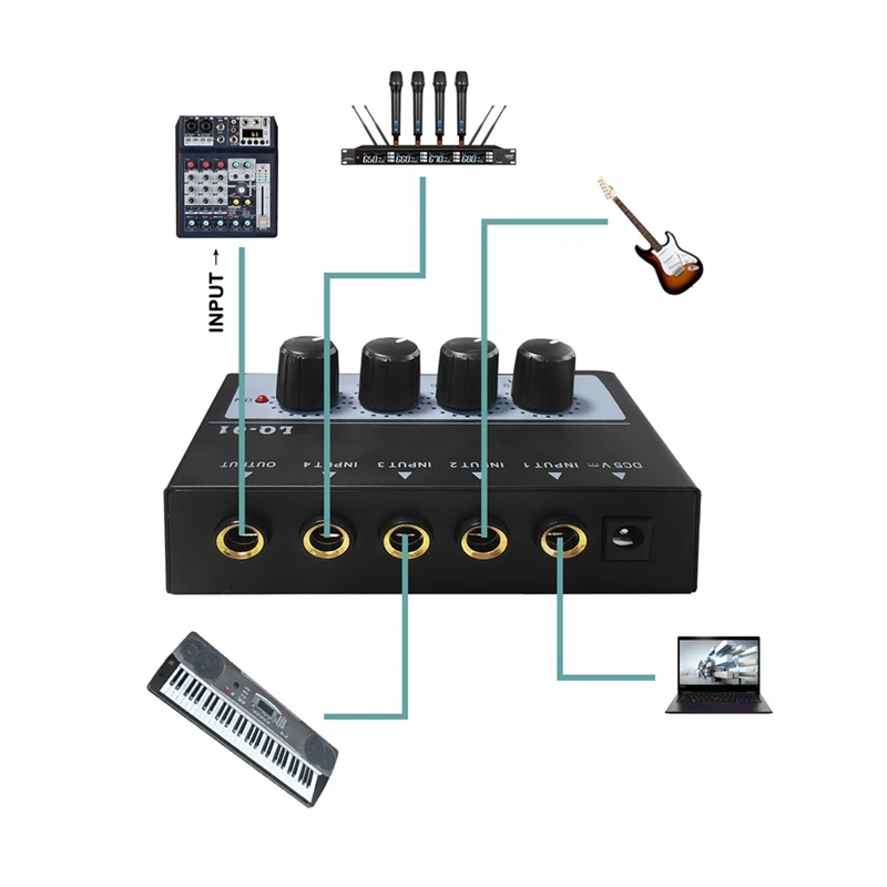 Smart-LQ-01 Mélangeur 4 canaux 4 entrées 1 sortie DC 5 V Mini table de mixage audio portable Mélangeurs à 4 canaux Console de mixage