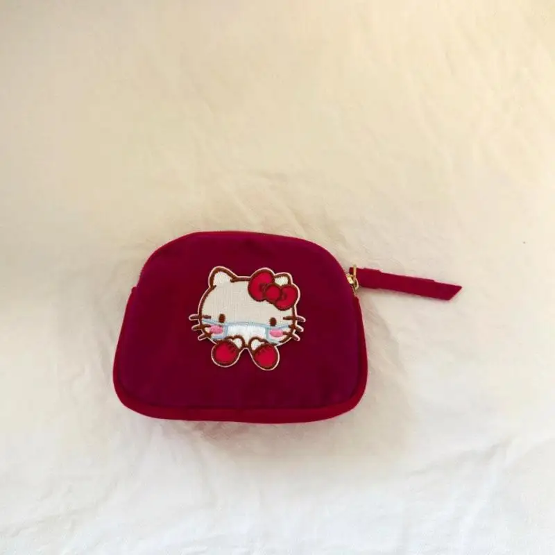 Kawaii Sanrio Hello Kitty Coin Purse Cartoon Anime Red Wear A Mask Kt Card Holder Mini Multi Functional Storage Bag Girls Gifts