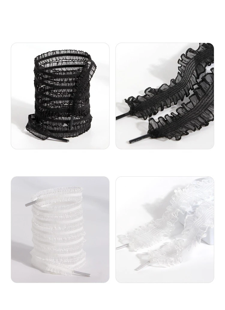 Rüschenbesetzte, transparente Schuhbänder aus Organza mit Schleife, süße, alltagstaugliche Schuhaccessoires für flache Sneaker und Freizeitschuhe. – Detail 11