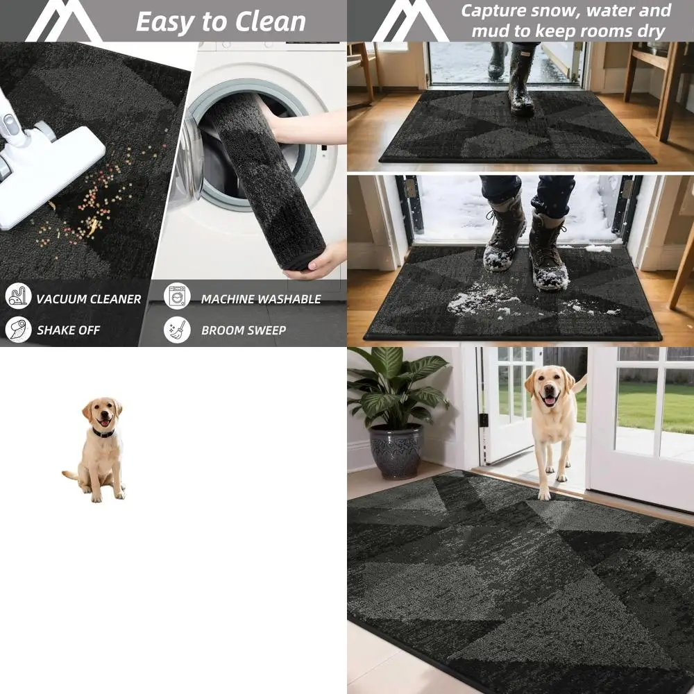 

Нескользящий полиэстеровый коврик для прихожей 36x60 дюймов - впитывающий, моющийся, идеально подходит для зоны с высокой проходимостью и грязных лап, серый