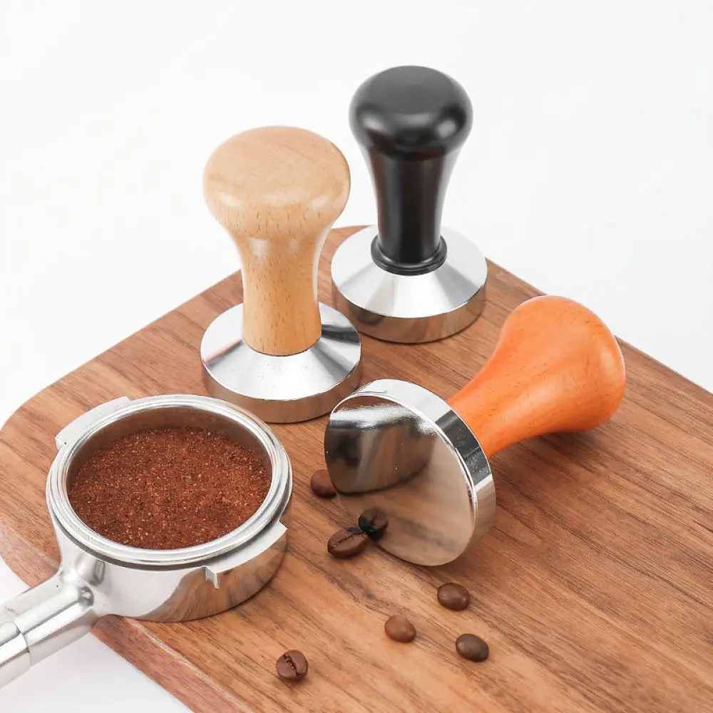 Coffee Tamper Espresso Distributor Solid Wood Handle Plated Alloy Base Manual Presser For Consistent Coffee Extraction