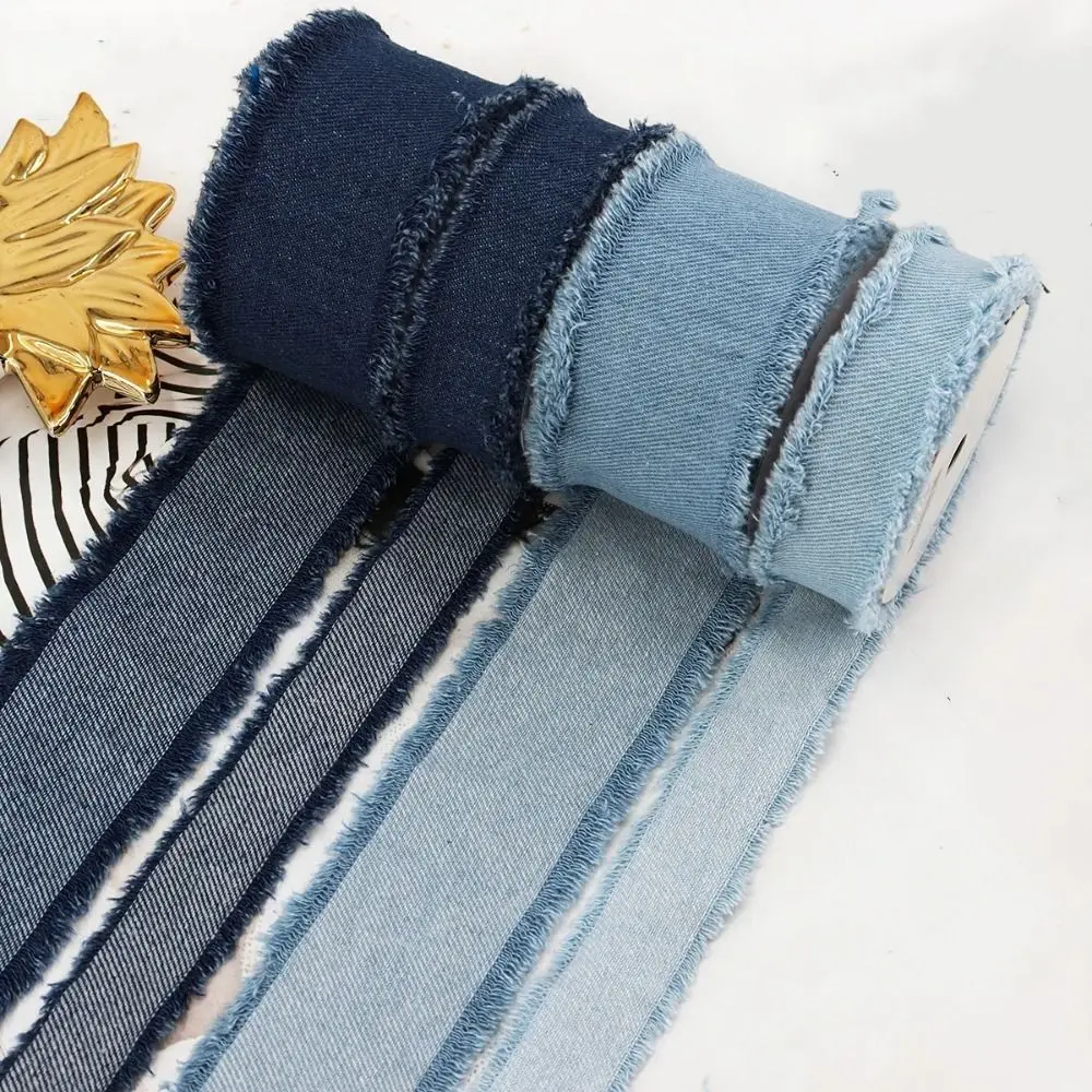 1.5Yards Denim Ribbon Jeans Cloth Fabric DIY Sewing Crafts Handmade Fringe Silk Ribbon Hairclip Bows Clothes Blue Cowboy Decor