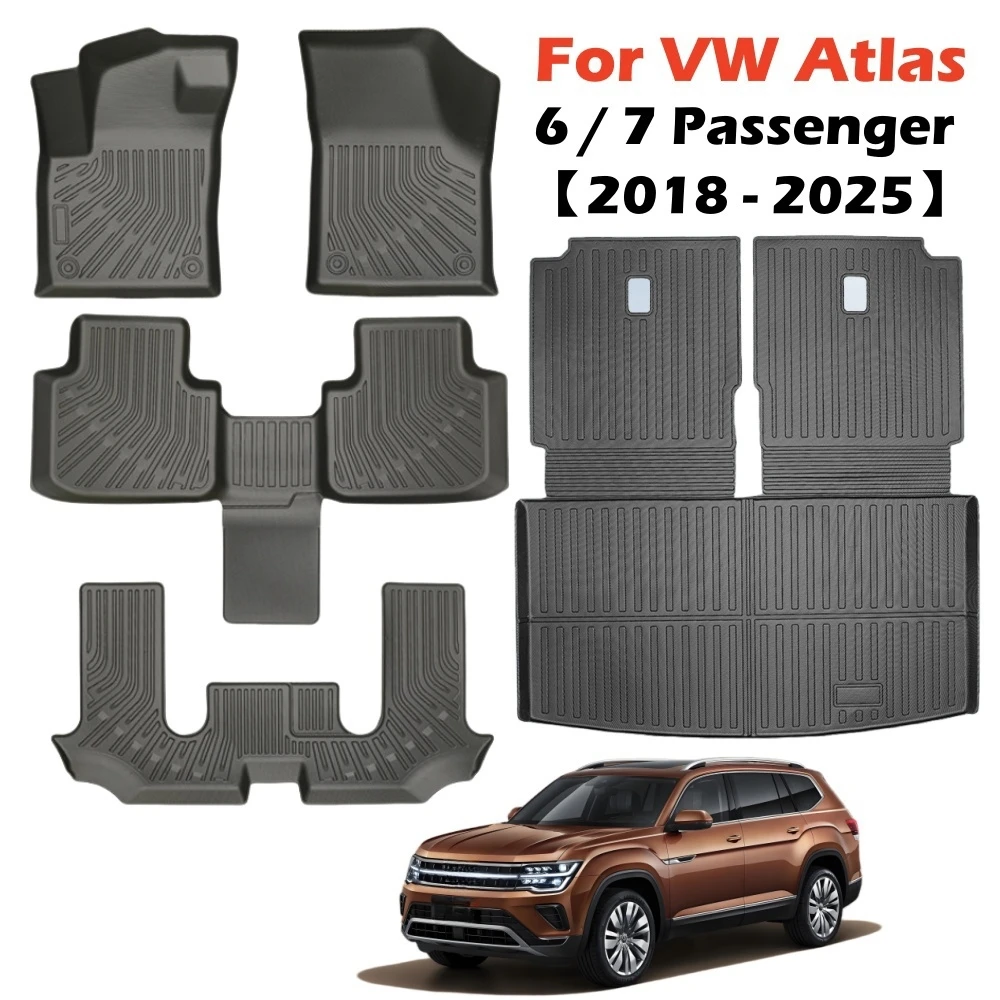 For VW Atlas 2018-2025 6 Passenger 7 Passenger All Weather TPE Guard Car Mats Automotive Floor Liners LHD