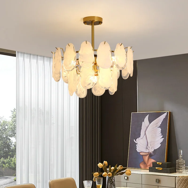 

Post modern creative light luxury living room chandelier bedroom Hotel Villa transparent maple leaf Glass Chandelier Lamp