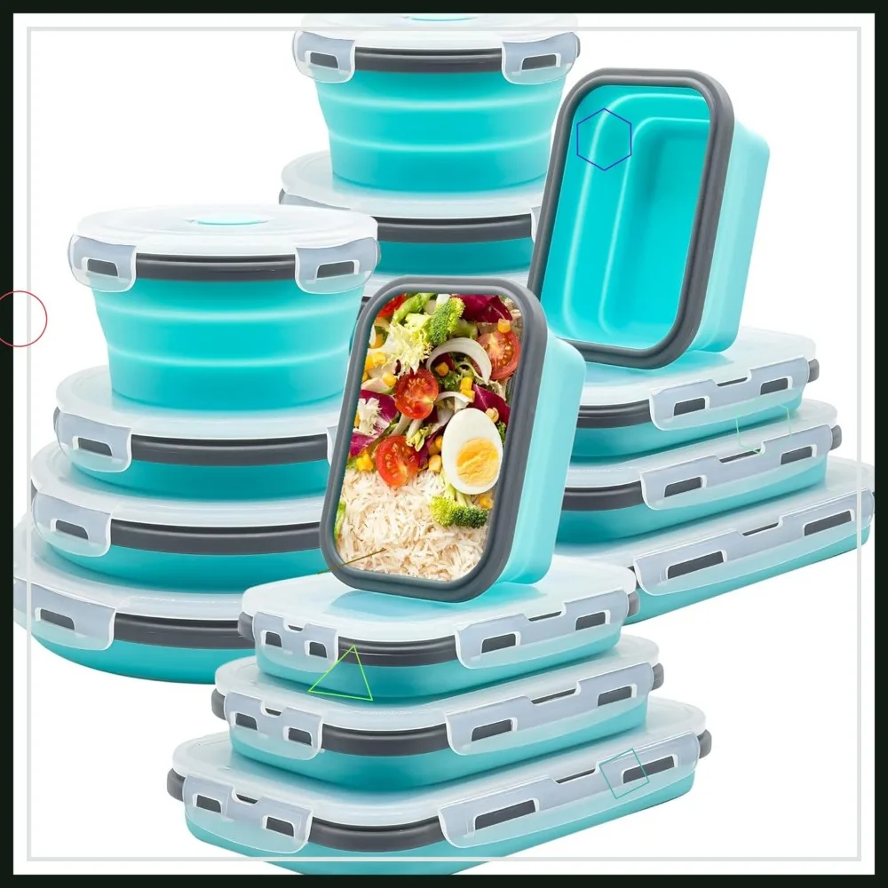 

Collapsible Silicone Food Storage Containers with Lids, 16 Pack, Freezer & Dishwasher Safe, Foldable for Leftovers and Snacks