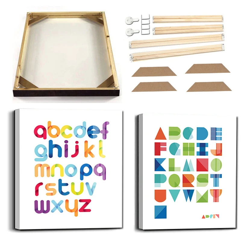 

Colorful Cartoon Alphabet Canvas Painting with Frame Print Art Nursery Educational Poster Prints Kid's Room Decor Wall Picture