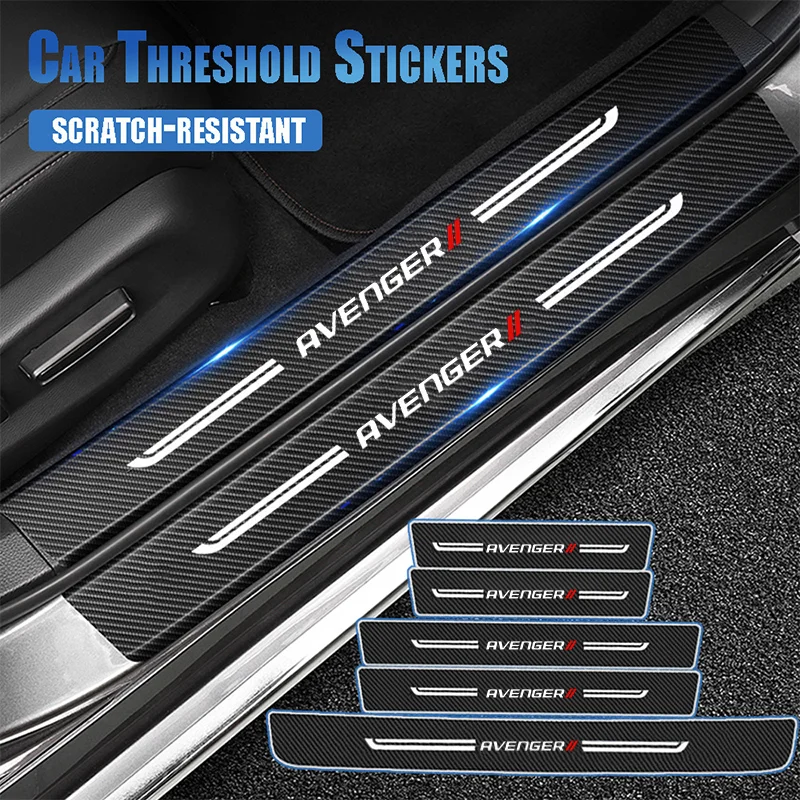 Car Door Threshold Sticker Scuff Scratch Auto Doorsill Anti Kick Strip Tape for Dodge AVENGER Logo Carbon Fiber Waterproof Film