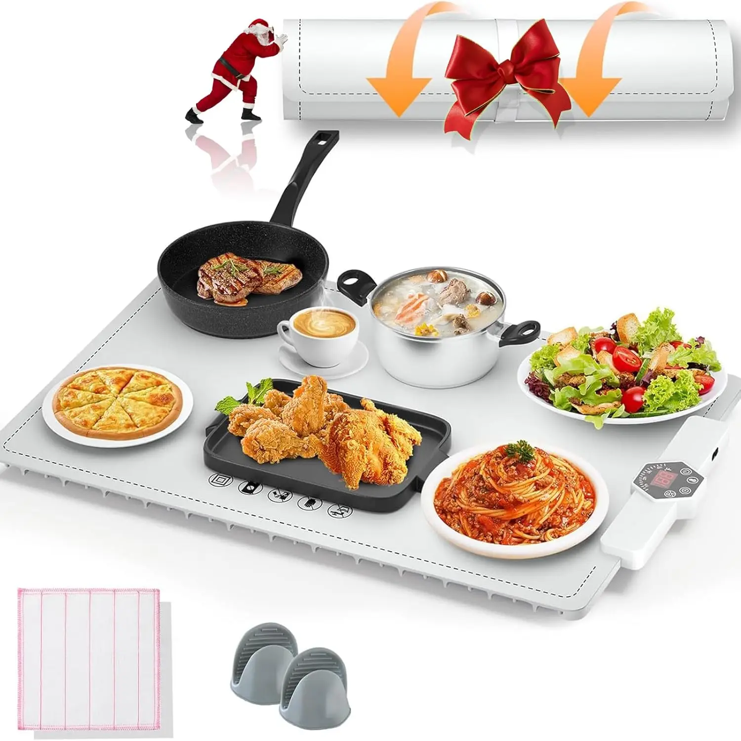 

Warming Mat for Food-Electric Warming Tray and Full Surface Heating,5 Temp Settings,4H Timer,Rollable Portable,24H Heating by